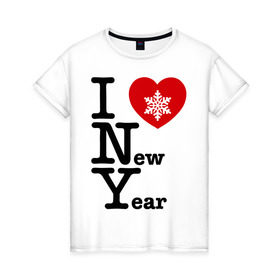 Женская футболка хлопок с принтом I love New Year в Тюмени, 100% хлопок | прямой крой, круглый вырез горловины, длина до линии бедер, слегка спущенное плечо | 2012 | new year | год дракона | нг | новогодний | новый 2012 | новый год | снежинка
