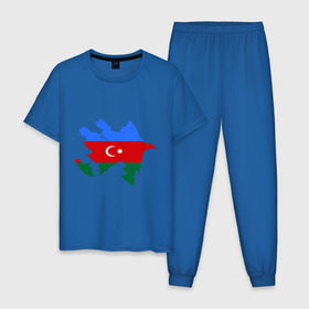 Мужская пижама хлопок с принтом Azerbaijan map в Тюмени, 100% хлопок | брюки и футболка прямого кроя, без карманов, на брюках мягкая резинка на поясе и по низу штанин
 | Тематика изображения на принте: azerbaijan | azerbaijan map | map | азербайджан | азербайджанец | карта азербайджана