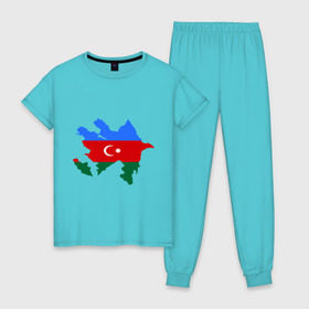 Женская пижама хлопок с принтом Azerbaijan map в Тюмени, 100% хлопок | брюки и футболка прямого кроя, без карманов, на брюках мягкая резинка на поясе и по низу штанин | azerbaijan | azerbaijan map | map | азербайджан | азербайджанец | карта азербайджана