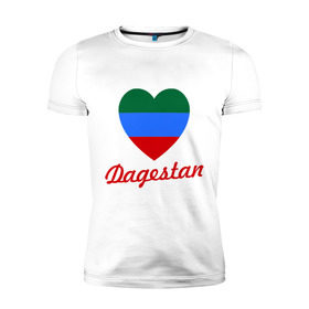 Мужская футболка премиум с принтом Dagestan Flag Heart в Тюмени, 92% хлопок, 8% лайкра | приталенный силуэт, круглый вырез ворота, длина до линии бедра, короткий рукав | 05 регион | даг | дагестан | дагестанец | даги | с любовью к дагестанцамкавказ | сердце | флаг