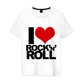 Мужская футболка хлопок с принтом I love rock and roll в Тюмени, 100% хлопок | прямой крой, круглый вырез горловины, длина до линии бедер, слегка спущенное плечо. | i love | rock | rock and roll | сердце | я люблю | я люблю рок н роллrock n roll