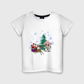Детская футболка хлопок с принтом NewYear в Тюмени, 100% хлопок | круглый вырез горловины, полуприлегающий силуэт, длина до линии бедер | 2012 | new year | год дракона | дед мороз | елка | нг | новогодний | новый 2012 | новый год | олень | сани | санта | санта клаус | снеговик