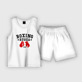 Детская пижама с шортами хлопок с принтом Boxing Russia time в Тюмени,  |  | Тематика изображения на принте: boxing | boxing russia time | kickboxing | mix fight | бокс | боксер | кик бокс | кикбокс