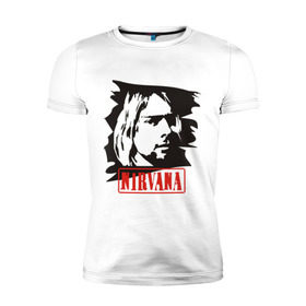 Мужская футболка премиум с принтом Nirvana (Курт Кобейн) в Тюмени, 92% хлопок, 8% лайкра | приталенный силуэт, круглый вырез ворота, длина до линии бедра, короткий рукав | heavy metal | kurt cobain | nirvana | rock | trash metal | квартет | курт кобейн | легендарный рок музыкант | нирвана | рок | рок группа | рок группы | трэш метал | хеви метал