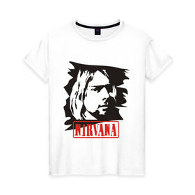 Женская футболка хлопок с принтом Nirvana (Курт Кобейн) в Тюмени, 100% хлопок | прямой крой, круглый вырез горловины, длина до линии бедер, слегка спущенное плечо | heavy metal | kurt cobain | nirvana | rock | trash metal | квартет | курт кобейн | легендарный рок музыкант | нирвана | рок | рок группа | рок группы | трэш метал | хеви метал