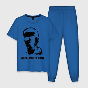 Мужская пижама хлопок с принтом Терминатор Astalavista Baby в Тюмени, 100% хлопок | брюки и футболка прямого кроя, без карманов, на брюках мягкая резинка на поясе и по низу штанин
 | terminator | асталависта | терминатор | шварц | шварценеггер | шварцнеггер