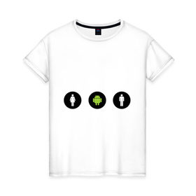 Женская футболка хлопок с принтом Android + м + ж в Тюмени, 100% хлопок | прямой крой, круглый вырез горловины, длина до линии бедер, слегка спущенное плечо | 