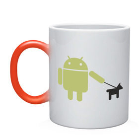 Кружка хамелеон с принтом Android с собакой в Тюмени, керамика | меняет цвет при нагревании, емкость 330 мл | android | админу | андроид | прикольные | собака