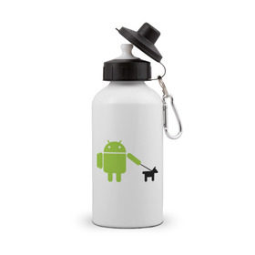 Бутылка спортивная с принтом Android с собакой в Тюмени, металл | емкость — 500 мл, в комплекте две пластиковые крышки и карабин для крепления | android | админу | андроид | прикольные | собака
