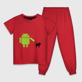 Детская пижама хлопок с принтом Android с собакой в Тюмени, 100% хлопок |  брюки и футболка прямого кроя, без карманов, на брюках мягкая резинка на поясе и по низу штанин
 | android | админу | андроид | прикольные | собака