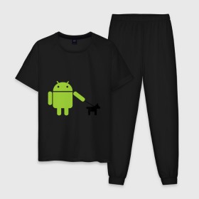 Мужская пижама хлопок с принтом Android с собакой в Тюмени, 100% хлопок | брюки и футболка прямого кроя, без карманов, на брюках мягкая резинка на поясе и по низу штанин
 | android | админу | андроид | прикольные | собака
