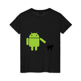 Женская футболка хлопок с принтом Android с собакой в Тюмени, 100% хлопок | прямой крой, круглый вырез горловины, длина до линии бедер, слегка спущенное плечо | Тематика изображения на принте: android | админу | андроид | прикольные | собака