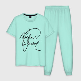 Мужская пижама хлопок с принтом Michael Jackson (автограф) в Тюмени, 100% хлопок | брюки и футболка прямого кроя, без карманов, на брюках мягкая резинка на поясе и по низу штанин
 | Тематика изображения на принте: майкл джексон