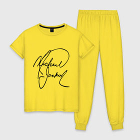 Женская пижама хлопок с принтом Michael Jackson (автограф) в Тюмени, 100% хлопок | брюки и футболка прямого кроя, без карманов, на брюках мягкая резинка на поясе и по низу штанин | майкл джексон