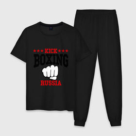 Мужская пижама хлопок с принтом Kickboxing Russia в Тюмени, 100% хлопок | брюки и футболка прямого кроя, без карманов, на брюках мягкая резинка на поясе и по низу штанин
 | Тематика изображения на принте: кикбоксинг