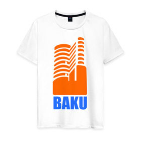 Мужская футболка хлопок с принтом Баку в Тюмени, 100% хлопок | прямой крой, круглый вырез горловины, длина до линии бедер, слегка спущенное плечо. | azerbaijan | baku | баку | баку  «гыз галасы»   «девичья башня»азербайджан