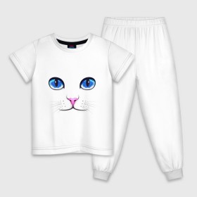 Детская пижама хлопок с принтом Кошачьи глаза в Тюмени, 100% хлопок |  брюки и футболка прямого кроя, без карманов, на брюках мягкая резинка на поясе и по низу штанин
 | cat | глаза | глаза кошки | кот | котенок | котэ | кошак | кошка | кошки