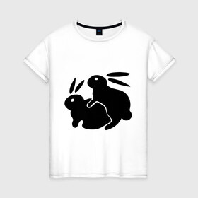 Женская футболка хлопок с принтом Кролики в Тюмени, 100% хлопок | прямой крой, круглый вырез горловины, длина до линии бедер, слегка спущенное плечо | зайцы | кролик | кролики