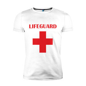 Мужская футболка премиум с принтом Спасатель в Тюмени, 92% хлопок, 8% лайкра | приталенный силуэт, круглый вырез ворота, длина до линии бедра, короткий рукав | lifeguard | врачь | доктор | красный крест | медик | медицина | спасатель