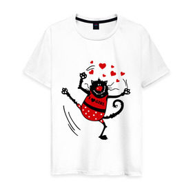 Мужская футболка хлопок с принтом Котичек в Тюмени, 100% хлопок | прямой крой, круглый вырез горловины, длина до линии бедер, слегка спущенное плечо. | кот | котик | коты | кошки | сердечки