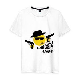 Мужская футболка хлопок с принтом Смайл Гангстер в Тюмени, 100% хлопок | прямой крой, круглый вырез горловины, длина до линии бедер, слегка спущенное плечо. | 