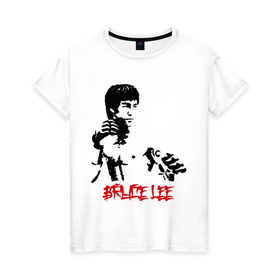Женская футболка хлопок с принтом Брюс ли (5) в Тюмени, 100% хлопок | прямой крой, круглый вырез горловины, длина до линии бедер, слегка спущенное плечо | bruce lee