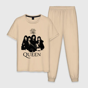 Мужская пижама хлопок с принтом Queen All в Тюмени, 100% хлопок | брюки и футболка прямого кроя, без карманов, на брюках мягкая резинка на поясе и по низу штанин
 | freddie mercury | heavy metal | queen | rock | группа queen | квин | куин | логотип | меркури | меркюри | музыка | рок | рок группа | рок группы | фредди меркьюри | фреди | хэви метал
