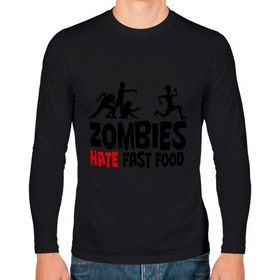 Мужской лонгслив хлопок с принтом Zombies hate fast food в Тюмени, 100% хлопок |  | зомби