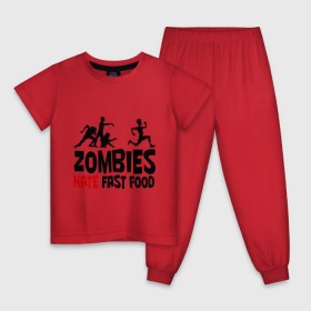 Детская пижама хлопок с принтом Zombies hate fast food в Тюмени, 100% хлопок |  брюки и футболка прямого кроя, без карманов, на брюках мягкая резинка на поясе и по низу штанин
 | зомби
