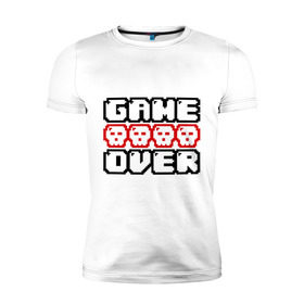 Мужская футболка премиум с принтом С надписью Game over в Тюмени, 92% хлопок, 8% лайкра | приталенный силуэт, круглый вырез ворота, длина до линии бедра, короткий рукав | game over | игра | игра окончена | играть | проигравший | проиграть | черепа