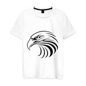 Мужская футболка хлопок с принтом Орел голова перья в Тюмени, 100% хлопок | прямой крой, круглый вырез горловины, длина до линии бедер, слегка спущенное плечо. | tribal | орел | перья | птица | трайблы | узор