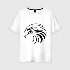 Женская футболка хлопок Oversize с принтом Орел голова перья в Тюмени, 100% хлопок | свободный крой, круглый ворот, спущенный рукав, длина до линии бедер
 | tribal | орел | перья | птица | трайблы | узор