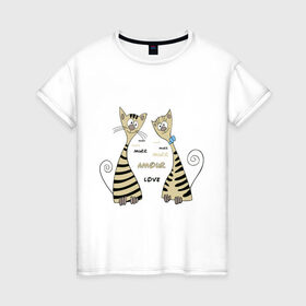 Женская футболка хлопок с принтом Котики murr murr в Тюмени, 100% хлопок | прямой крой, круглый вырез горловины, длина до линии бедер, слегка спущенное плечо | Тематика изображения на принте: love | murr | киса | котики | коты | кошка котя | кошки | любовь | мур