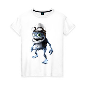 Женская футболка хлопок с принтом Crazy frog в Тюмени, 100% хлопок | прямой крой, круглый вырез горловины, длина до линии бедер, слегка спущенное плечо | crazy frog | крейзи фрог | крэйзи фрог | лягушка