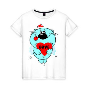 Женская футболка хлопок с принтом Kotik в Тюмени, 100% хлопок | прямой крой, круглый вырез горловины, длина до линии бедер, слегка спущенное плечо | love | кот | котик | любовь | мило | сердце