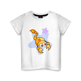 Детская футболка хлопок с принтом Мини Скорпион в Тюмени, 100% хлопок | круглый вырез горловины, полуприлегающий силуэт, длина до линии бедер | Тематика изображения на принте: скорпион