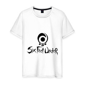 Мужская футболка хлопок с принтом Six Feet Under в Тюмени, 100% хлопок | прямой крой, круглый вырез горловины, длина до линии бедер, слегка спущенное плечо. | dea | rock | six feet under | дэт метал | логотип | рок