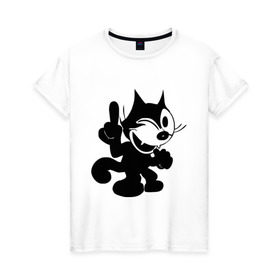 Женская футболка хлопок с принтом Cat Fekix в Тюмени, 100% хлопок | прямой крой, круглый вырез горловины, длина до линии бедер, слегка спущенное плечо | felix | кот феликс | феликс