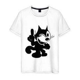 Мужская футболка хлопок с принтом Cat Fekix в Тюмени, 100% хлопок | прямой крой, круглый вырез горловины, длина до линии бедер, слегка спущенное плечо. | felix | кот феликс | феликс