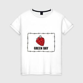 Женская футболка хлопок с принтом Green Day (2) в Тюмени, 100% хлопок | прямой крой, круглый вырез горловины, длина до линии бедер, слегка спущенное плечо | 