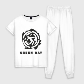 Женская пижама хлопок с принтом Green_Day (4) в Тюмени, 100% хлопок | брюки и футболка прямого кроя, без карманов, на брюках мягкая резинка на поясе и по низу штанин | green day