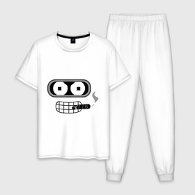 Мужская пижама хлопок с принтом Bender в Тюмени, 100% хлопок | брюки и футболка прямого кроя, без карманов, на брюках мягкая резинка на поясе и по низу штанин
 | bender | benderмультик | futurama | бендер | мультфильм | футурама