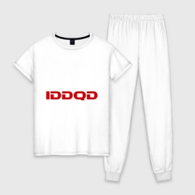 Женская пижама хлопок с принтом IDDQD Doom в Тюмени, 100% хлопок | брюки и футболка прямого кроя, без карманов, на брюках мягкая резинка на поясе и по низу штанин | doom | iddqd | дум | классика | читы