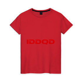 Женская футболка хлопок с принтом IDDQD Doom в Тюмени, 100% хлопок | прямой крой, круглый вырез горловины, длина до линии бедер, слегка спущенное плечо | doom | iddqd | дум | классика | читы