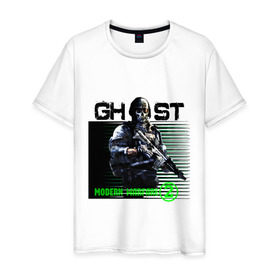 Мужская футболка хлопок с принтом Modern Warefare 2 - Ghost в Тюмени, 100% хлопок | прямой крой, круглый вырез горловины, длина до линии бедер, слегка спущенное плечо. | ghost | modern | modern warefare 2  ghost | warefare | призрак | снайпер