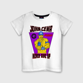 Детская футболка хлопок с принтом Джон Сина. NEVER GIVE UP в Тюмени, 100% хлопок | круглый вырез горловины, полуприлегающий силуэт, длина до линии бедер | Тематика изображения на принте: джон сина