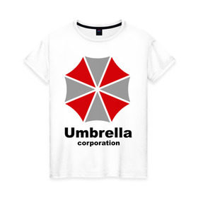 Женская футболка хлопок с принтом Umbrella corporation в Тюмени, 100% хлопок | прямой крой, круглый вырез горловины, длина до линии бедер, слегка спущенное плечо | resident evil | umbrella corporation | амбрелла | корпорация | логотип | обитель зла