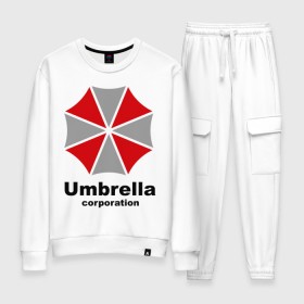 Женский костюм хлопок с принтом Umbrella corporation в Тюмени, 100% хлопок | на свитшоте круглая горловина, мягкая резинка по низу. Брюки заужены к низу, на них два вида карманов: два 