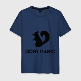 Мужская футболка хлопок с принтом Don`t panic в Тюмени, 100% хлопок | прямой крой, круглый вырез горловины, длина до линии бедер, слегка спущенное плечо. | Тематика изображения на принте: dont panic | без паники | белка | противогаз