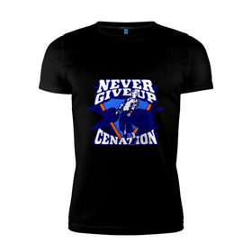 Мужская футболка премиум с принтом WWE John Cena Never Give Up в Тюмени, 92% хлопок, 8% лайкра | приталенный силуэт, круглый вырез ворота, длина до линии бедра, короткий рукав | Тематика изображения на принте: wwe | бои без правил | джон сина